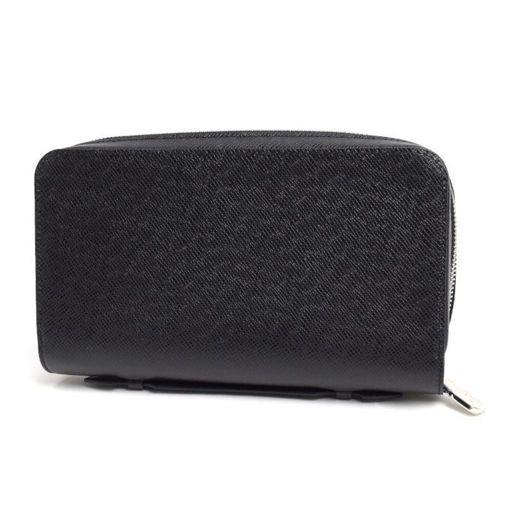 Louis Vuitton Black Clutch Round Zippy Noir Zipper Long Bag Wallet Taiga